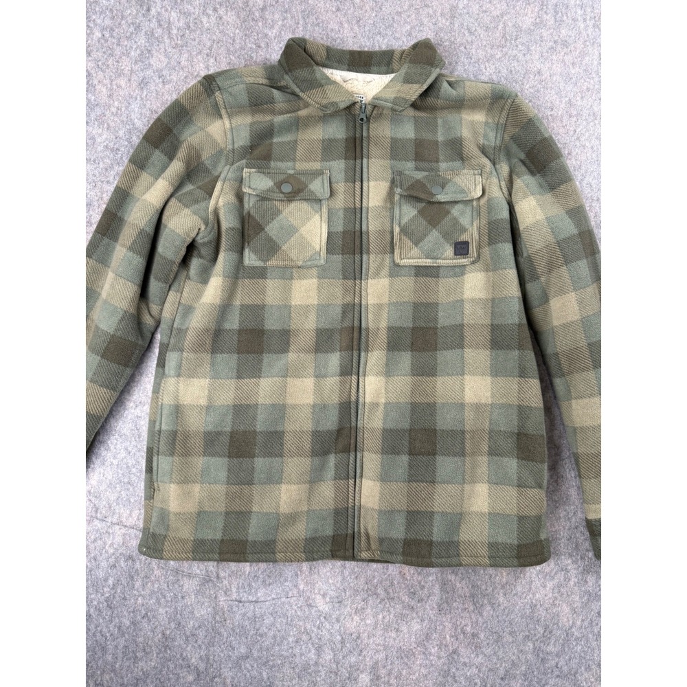 Voyager Mens Fleece Sherpa Lined Zip Shirt Jacket Green Plaid Large RN149858